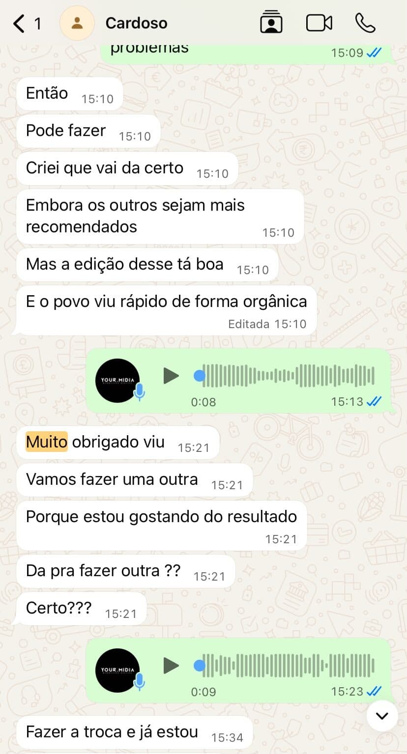 Mensagem de Cardoso: Muito obrigado viu. Vamos fazer uma outra. Porque estou gostando do resultado