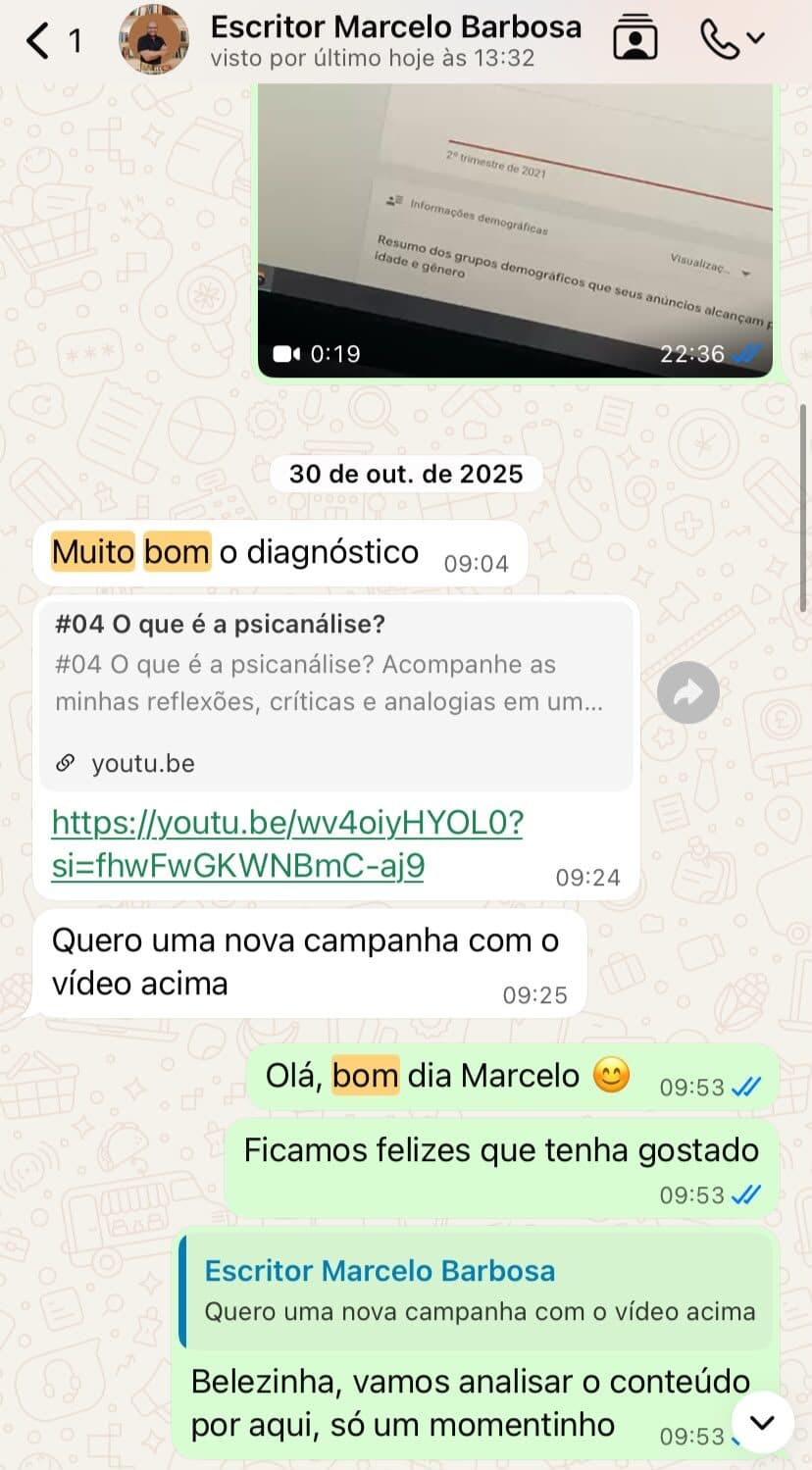 Mensagem de Escritor Marcelo Barbosa: Muito bom o diagnóstico. Quero uma nova campanha com o vídeo acima