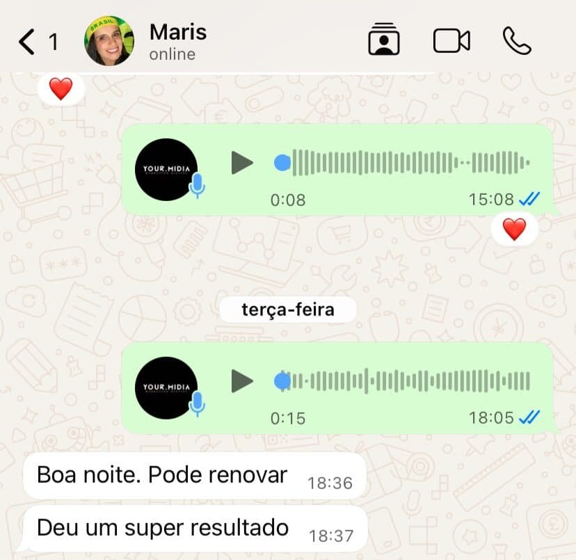 Mensagem de Maris: Boa noite. Pode renovar. Deu um super resultado