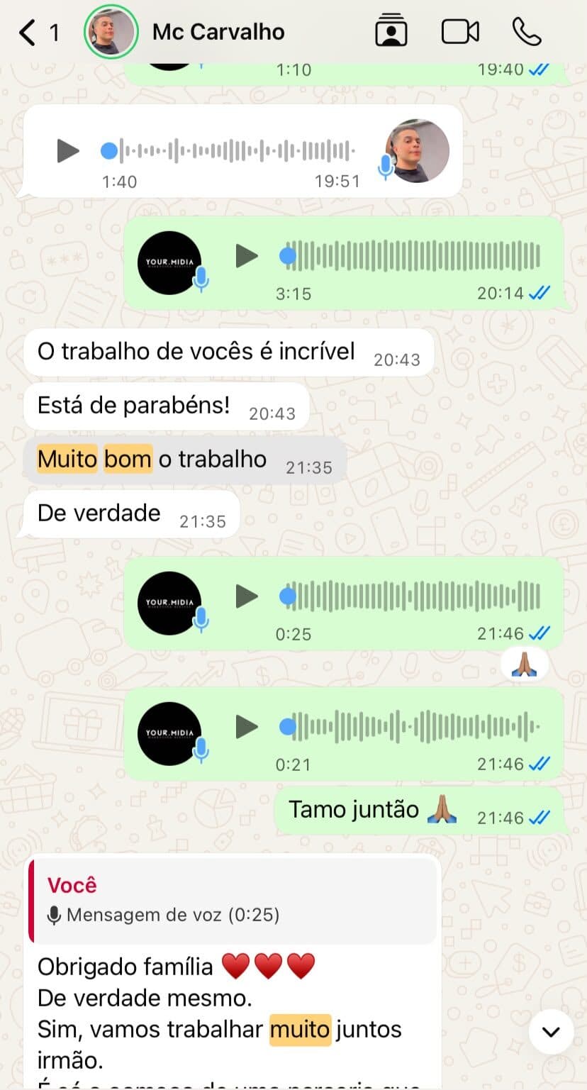 Mensagem de Mc Carvalho: O trabalho de vocês é incrível. Está de parabéns!
