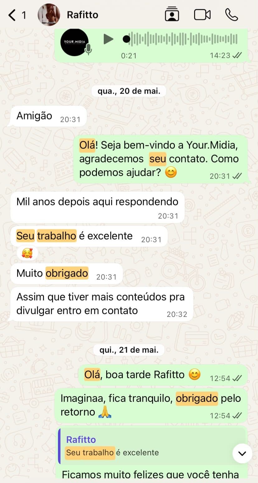 Mensagem de Rafitto: Seu trabalho é excelente. Assim que tiver mais conteúdos pra divulgar entro em contato