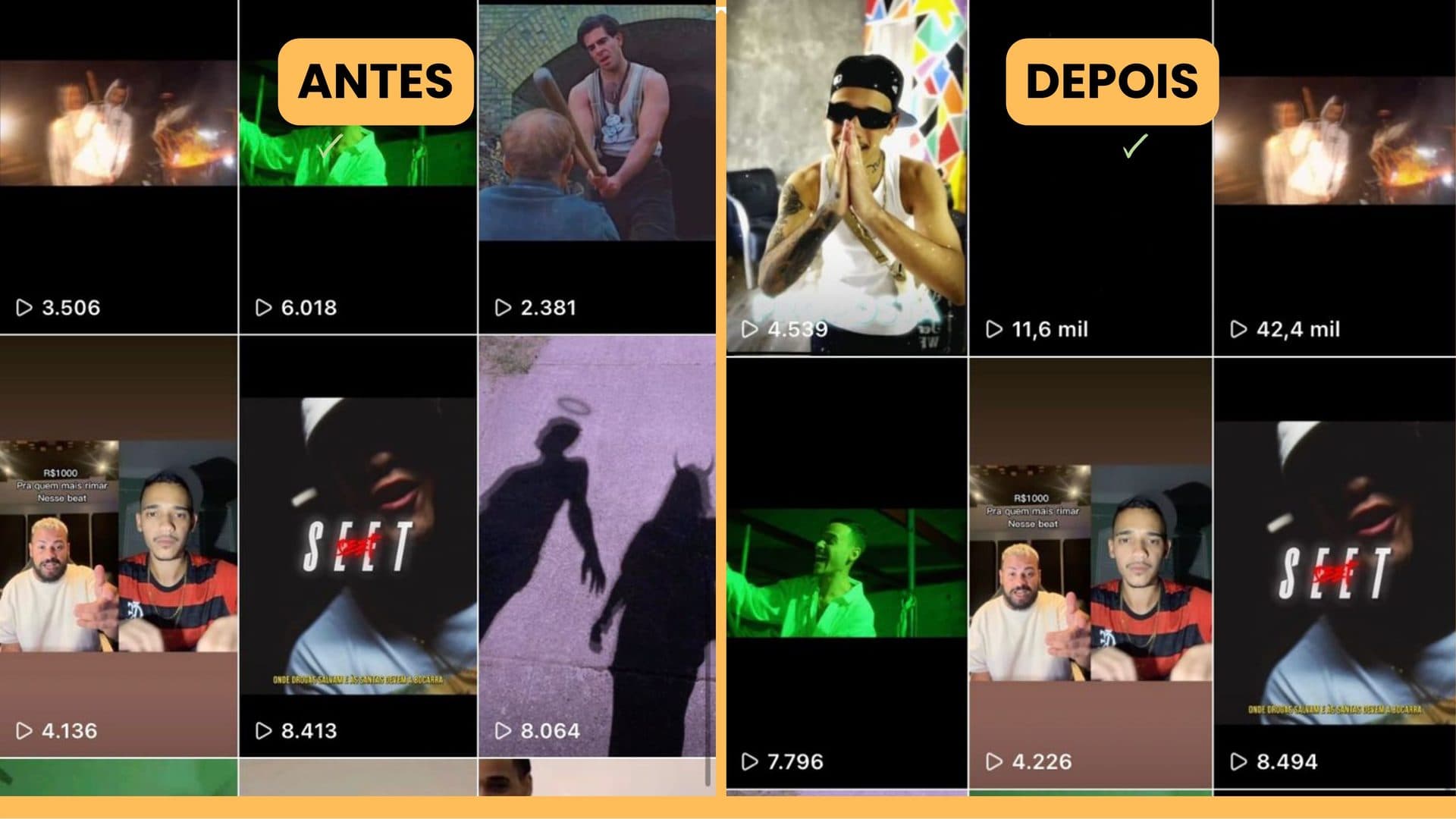 Antes e depois da campanha de Perfil rap/SEET